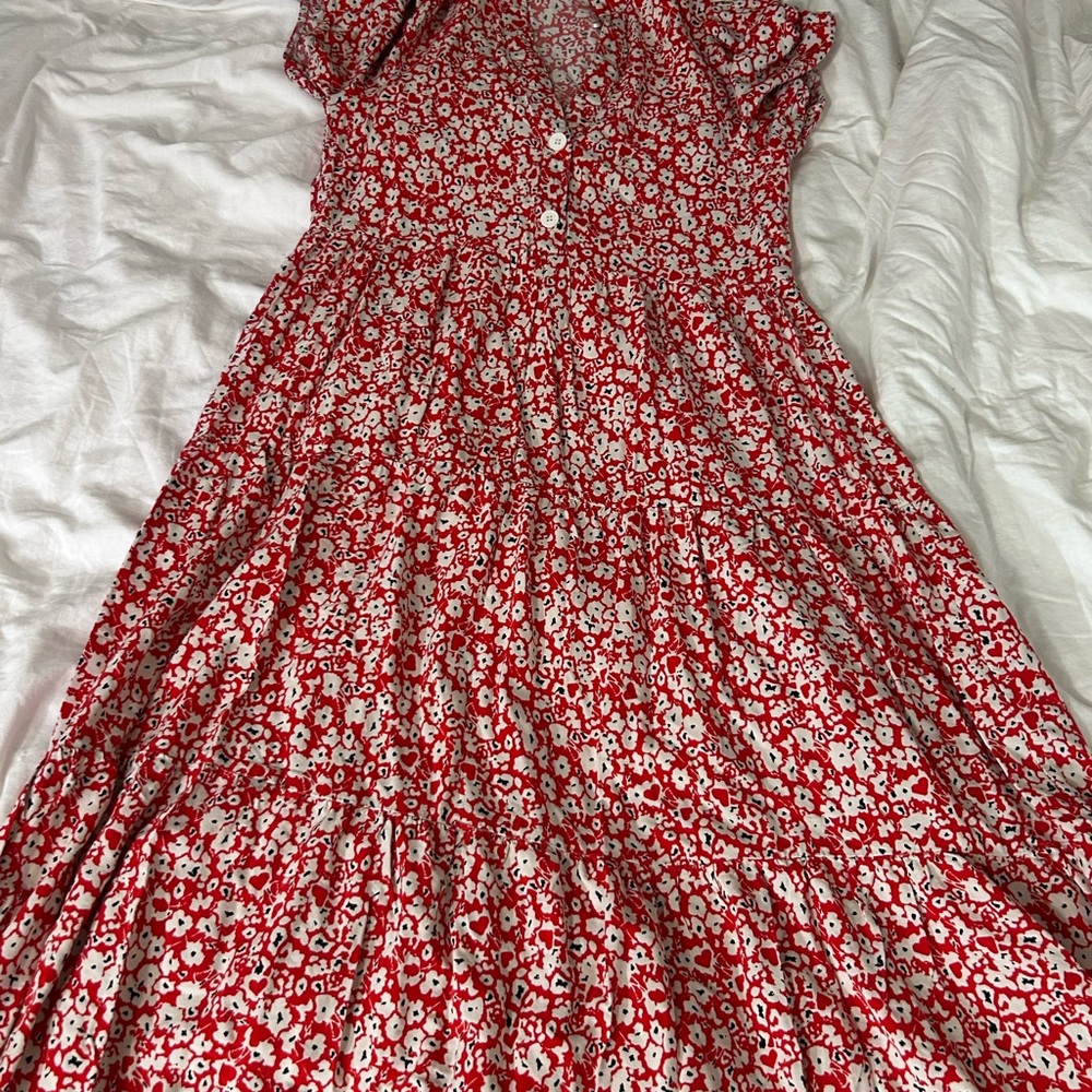 Zara Red and White Floral Maxi Dress